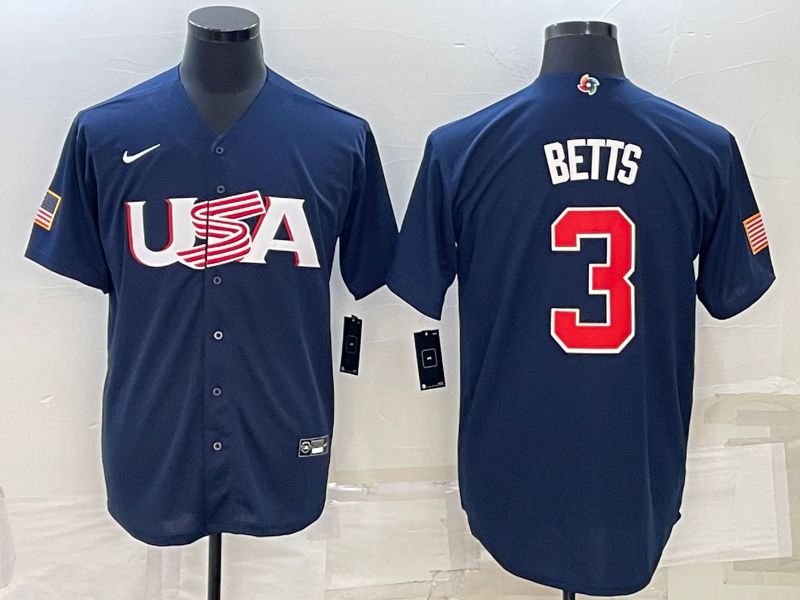 Men 2023 World Cub USA 3 Betts Blue Nike MLB Jersey9